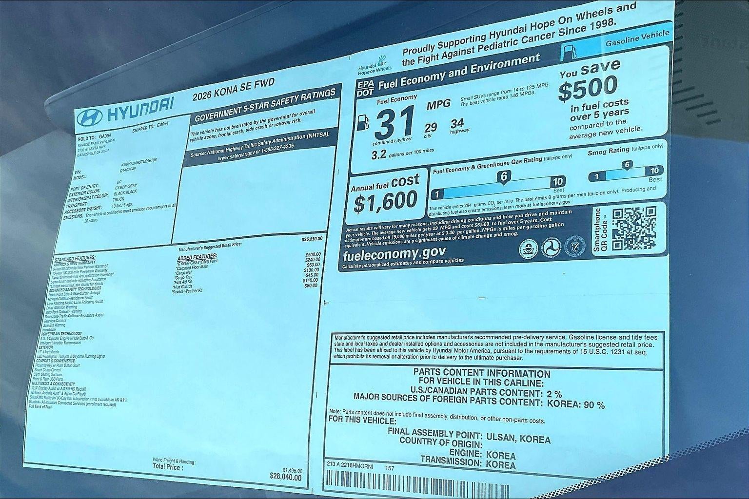 2026 Hyundai KONA SE FWD