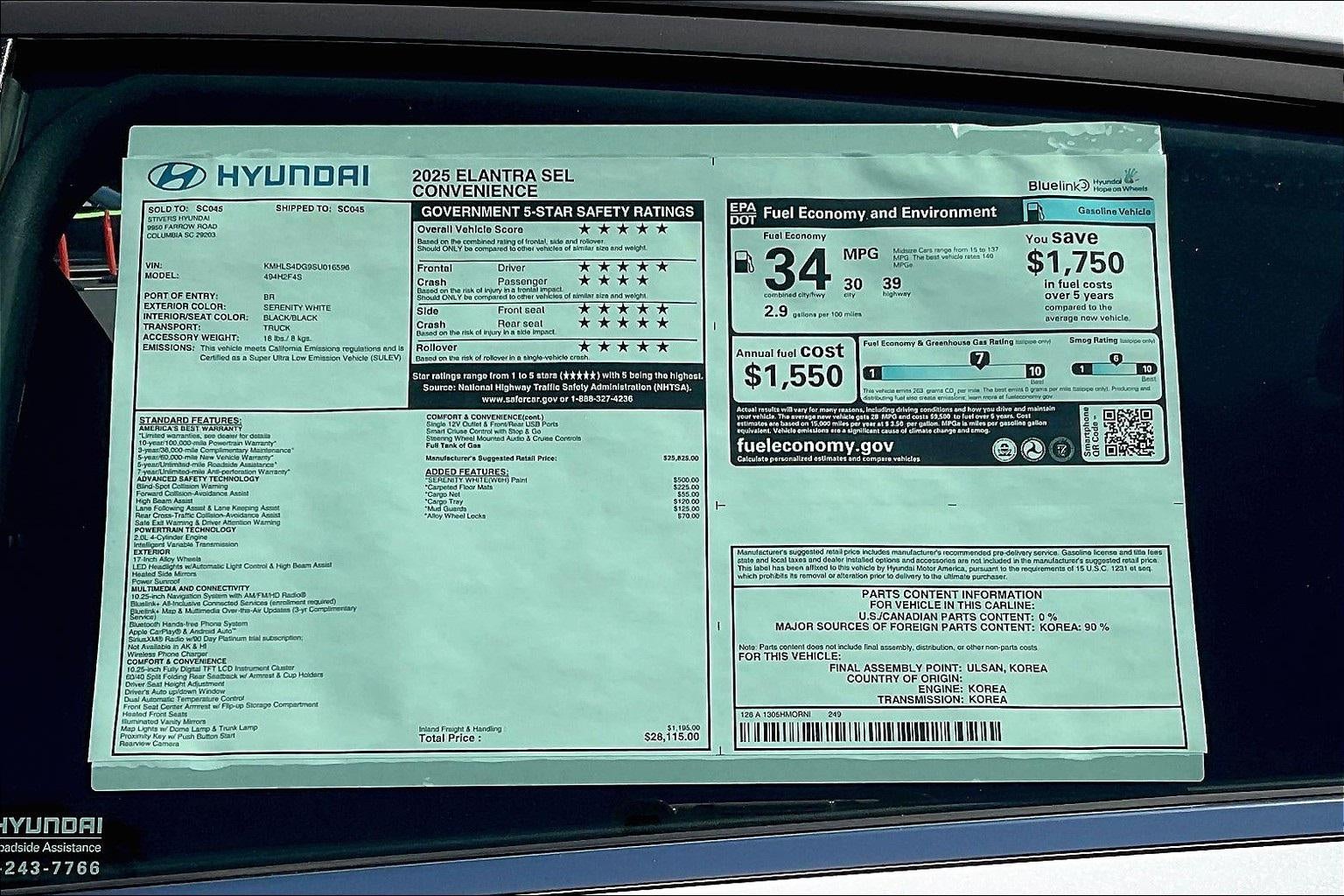 2025 Hyundai ELANTRA SEL Convenience